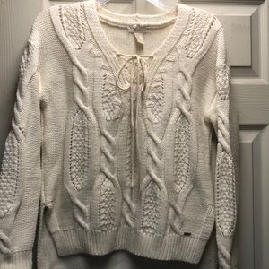 White Cozy Knit Lace Up Sweater